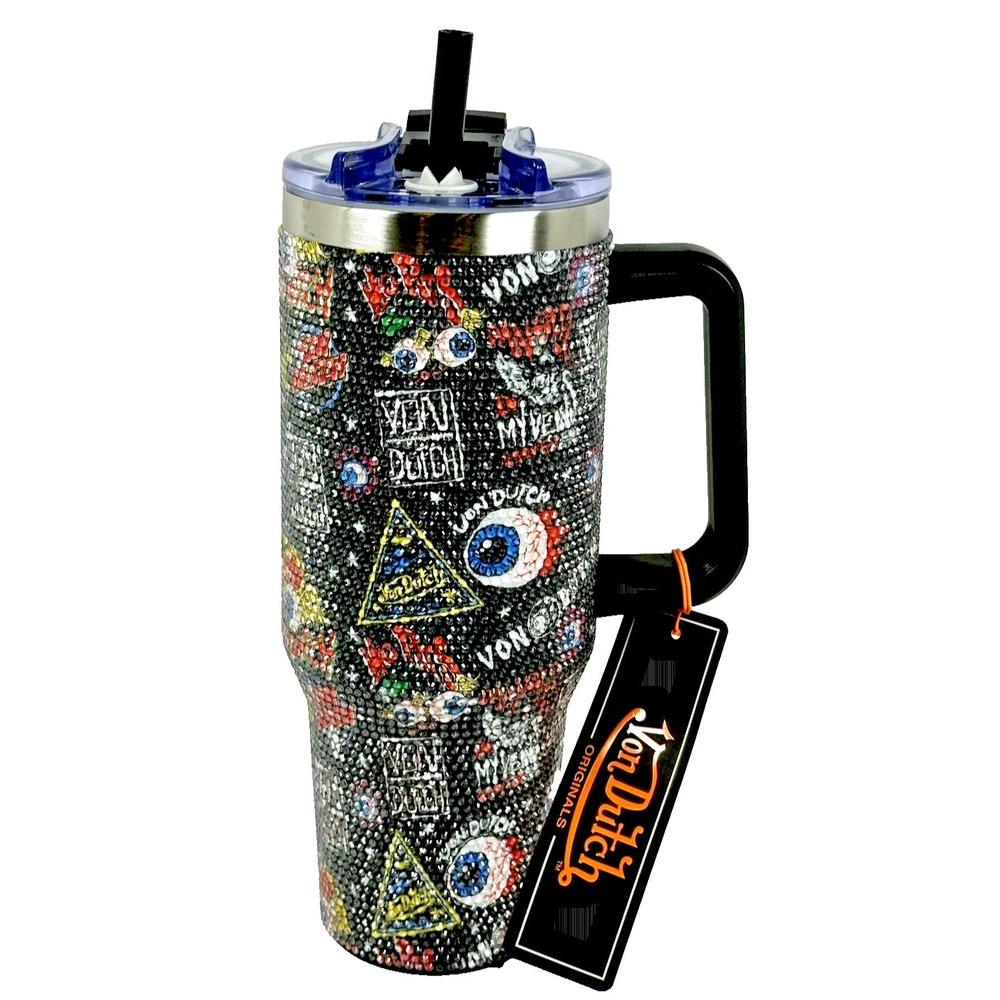 Von Dutch Rhinestone Tumbler Y2K Bling Cup‎ Glam Sparkle Travel Mug